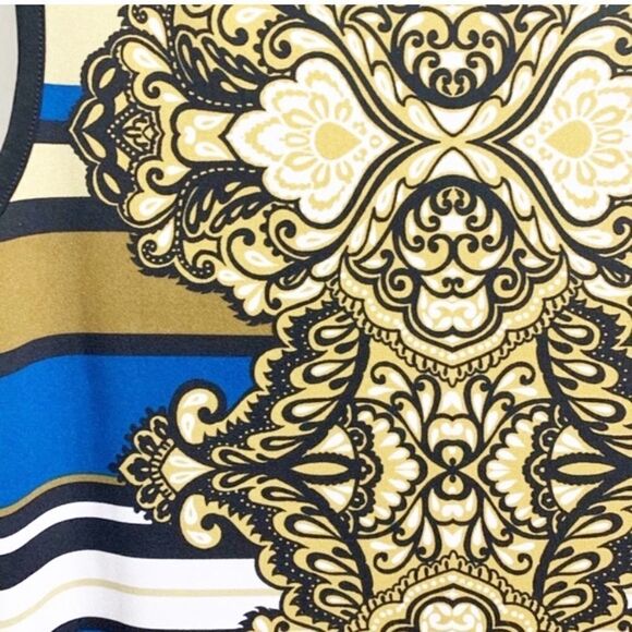 Banana Republic Baroque Navy, Gold, Cream Print Sheath Dress, XS - Picture 3 of 4